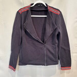 SAINT + SOFIA Womens Organic Cotton Biker Jacket Size 14 Blue Retro Preppy 19674